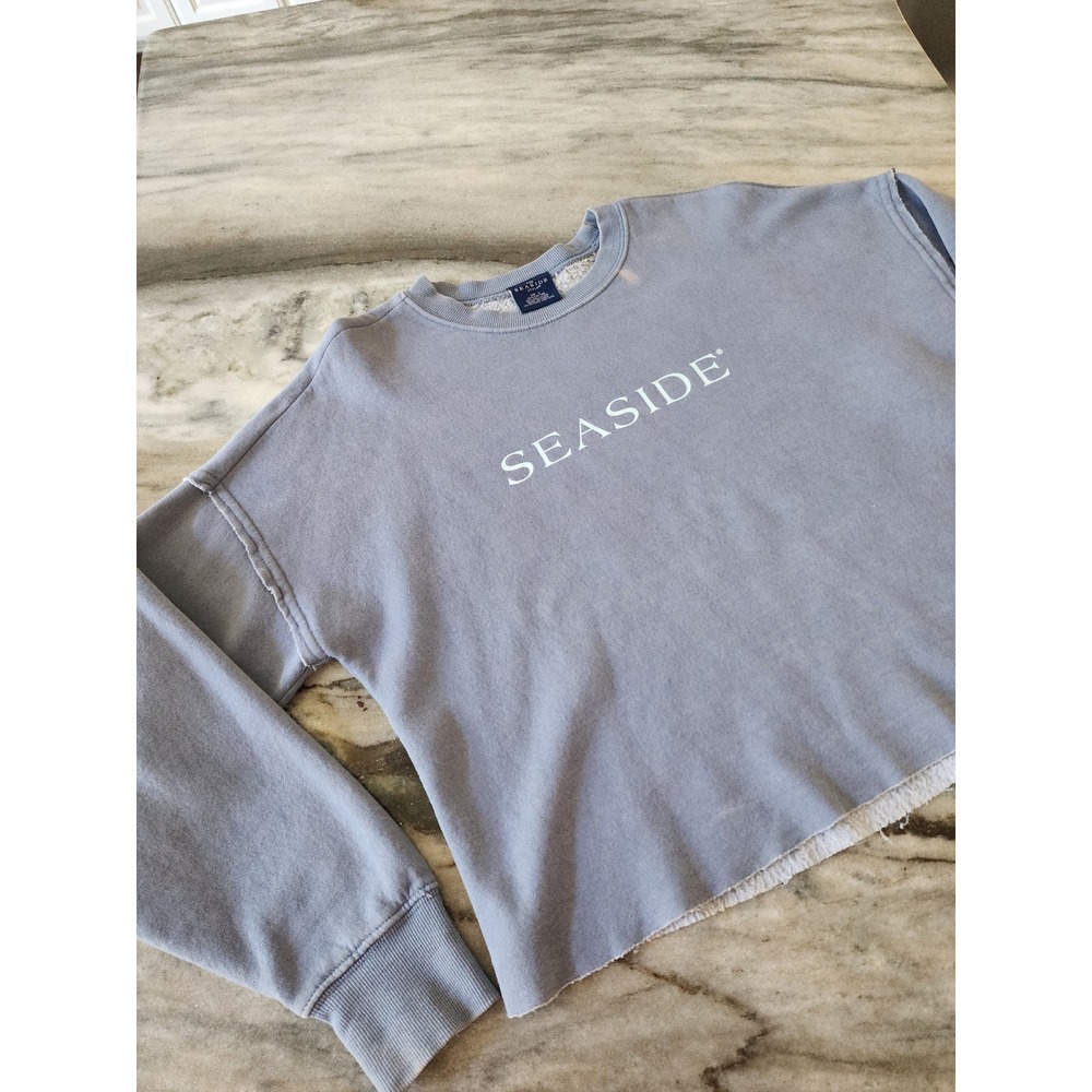 FLAW The Seaside Style Women Small Gray Blue Cropped Sweatshirt Raw Hem S